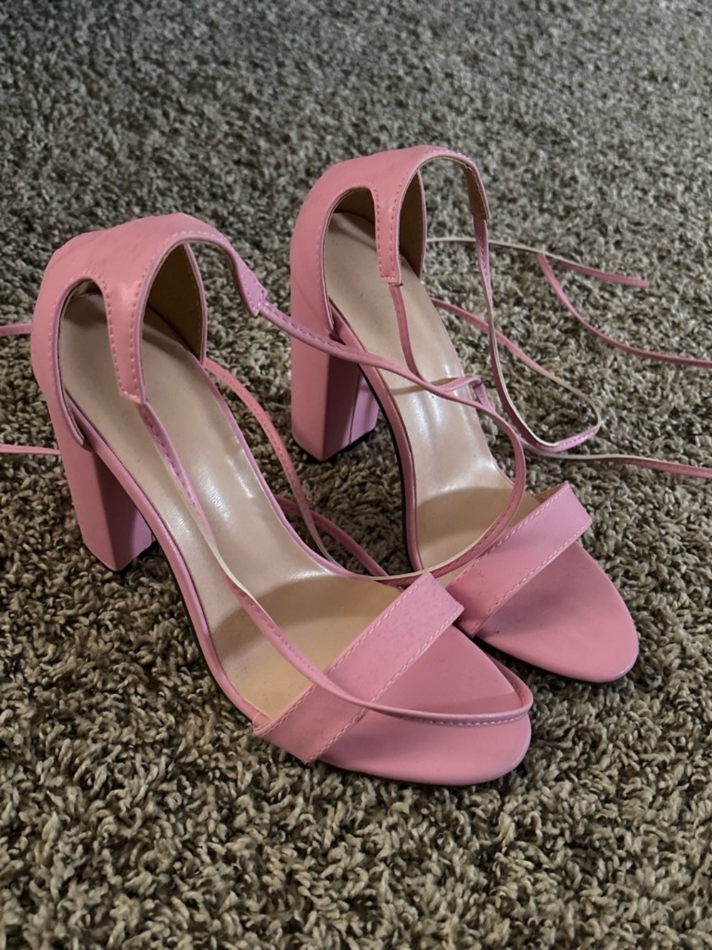 SHEIN Pink Block Heel Ankle-Tie Sandals